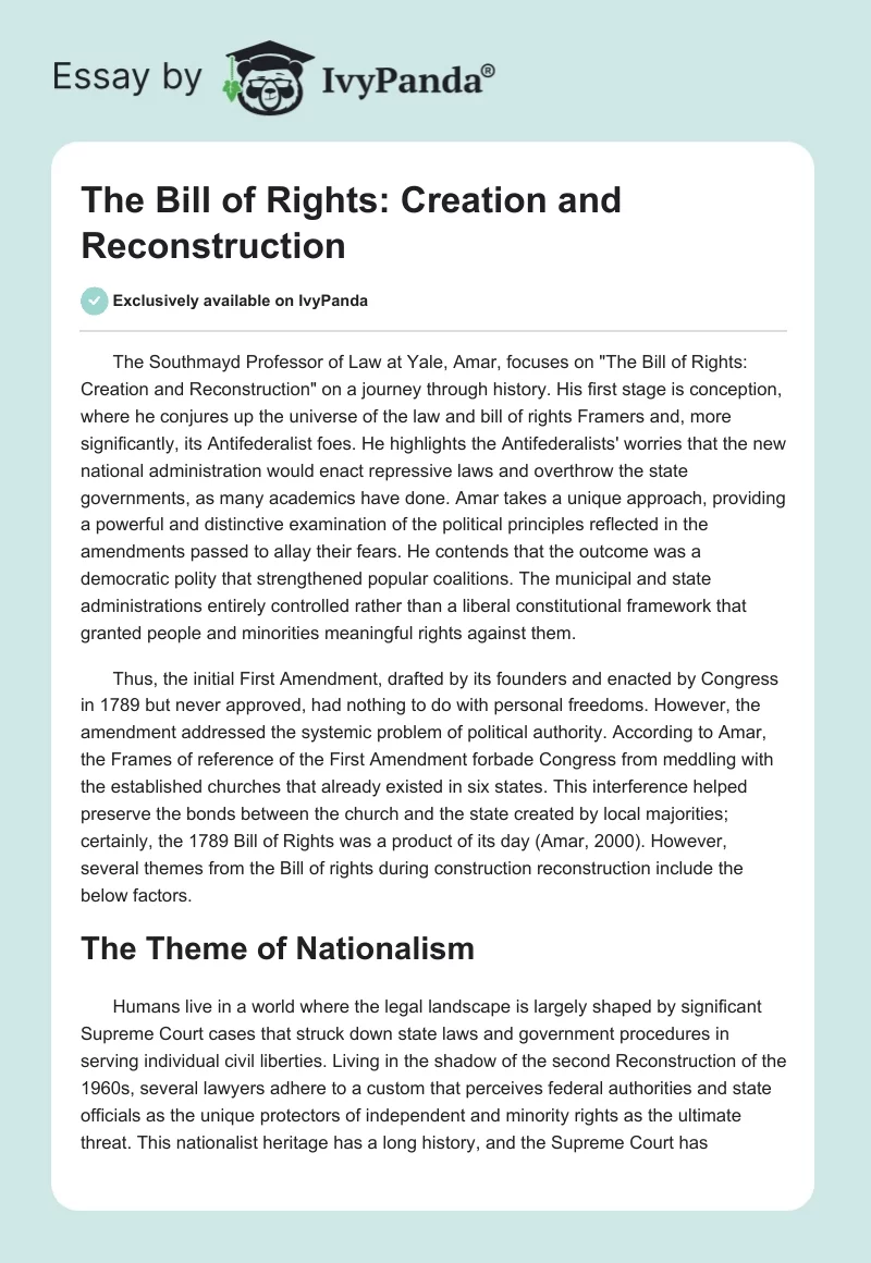 The Bill of Rights: Creation and Reconstruction. Page 1
