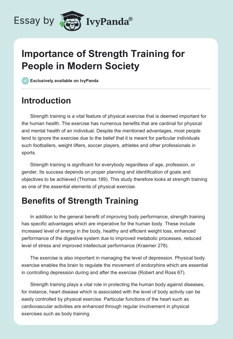 Importance of Strength Training for People in Modern Society. Page 1