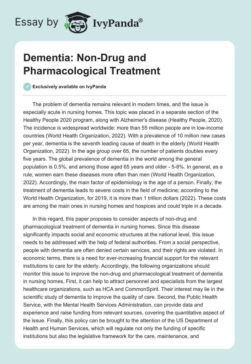 Dementia: Non-Drug and Pharmacological Treatment. Page 1