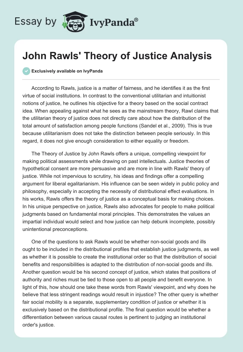 John Rawls' Theory of Justice Analysis. Page 1