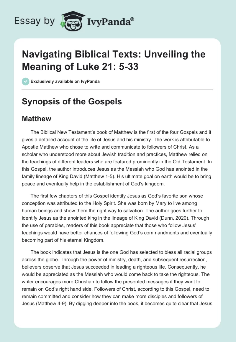 Navigating Biblical Texts: Unveiling the Meaning of Luke 21: 5-33. Page 1