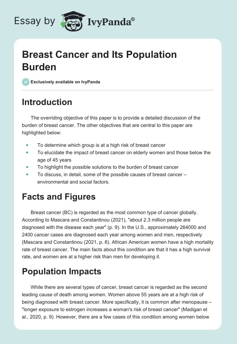 Breast Cancer and Its Population Burden. Page 1
