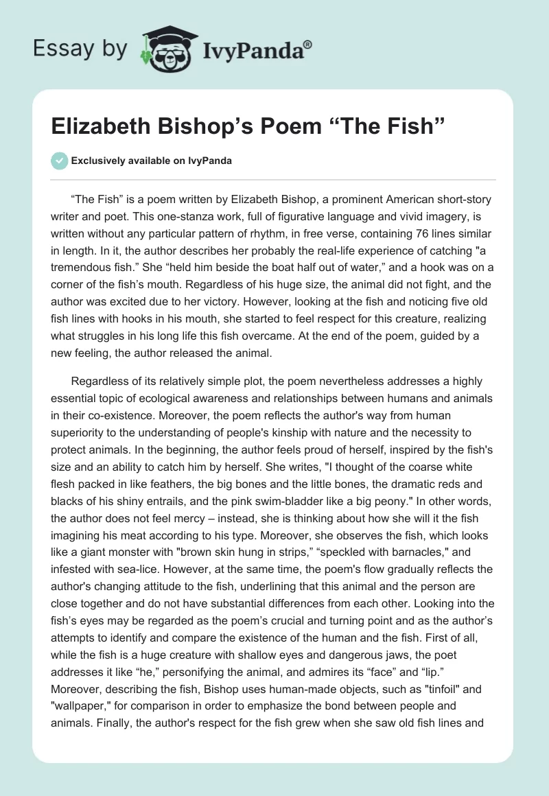 Elizabeth Bishop’s Poem “The Fish”. Page 1