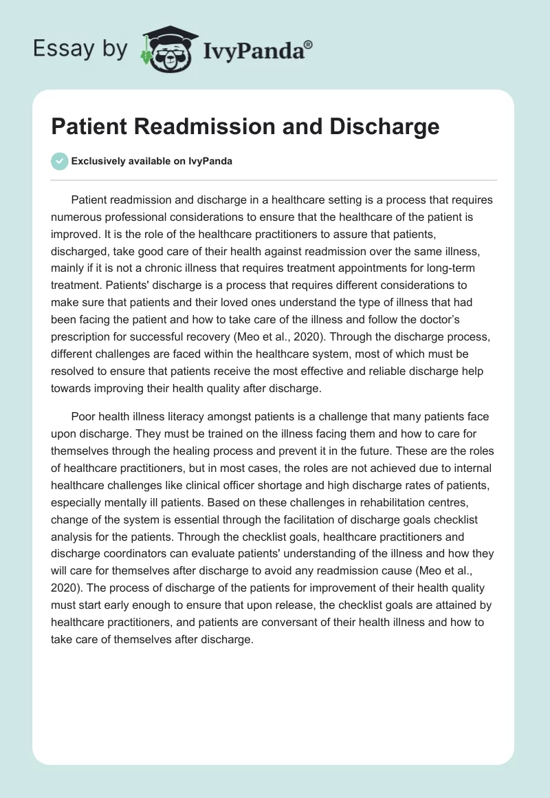 Patient Readmission and Discharge. Page 1