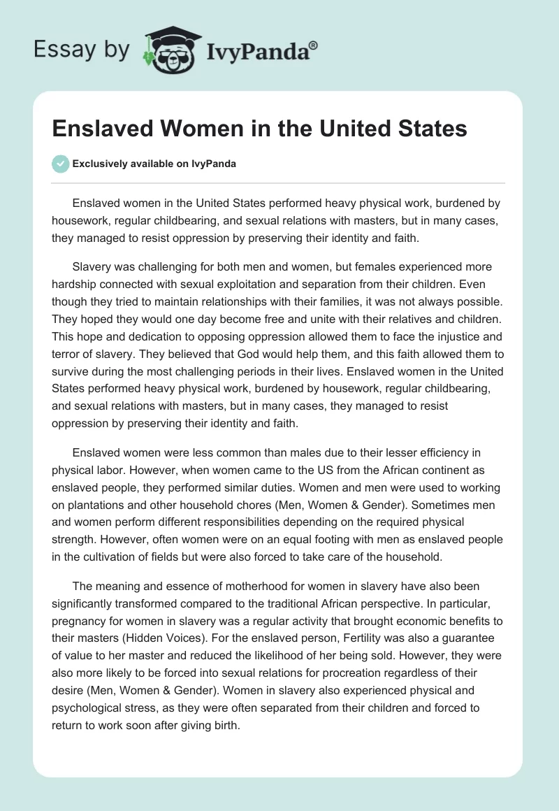 Enslaved Women in the United States. Page 1