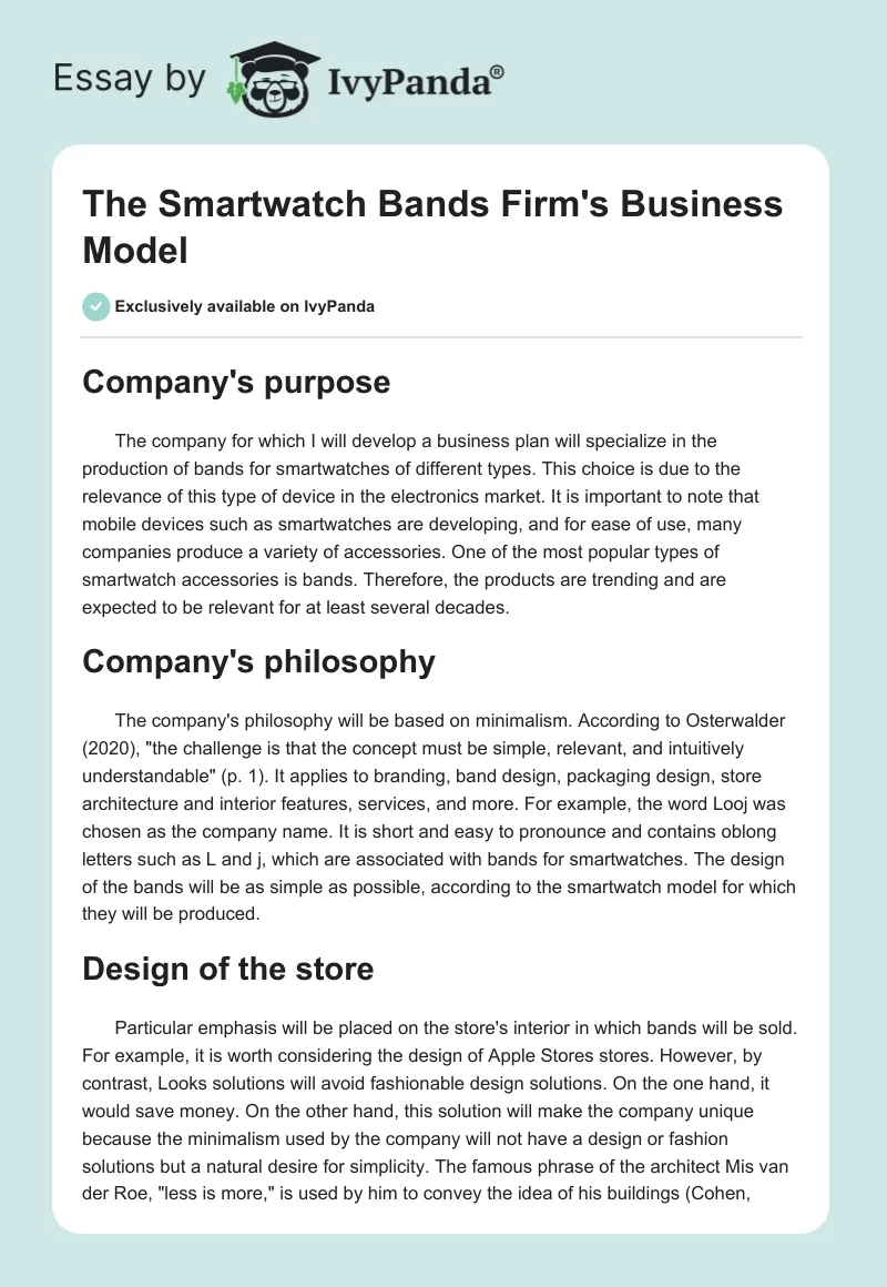 The Smartwatch Bands Firm's Business Model. Page 1