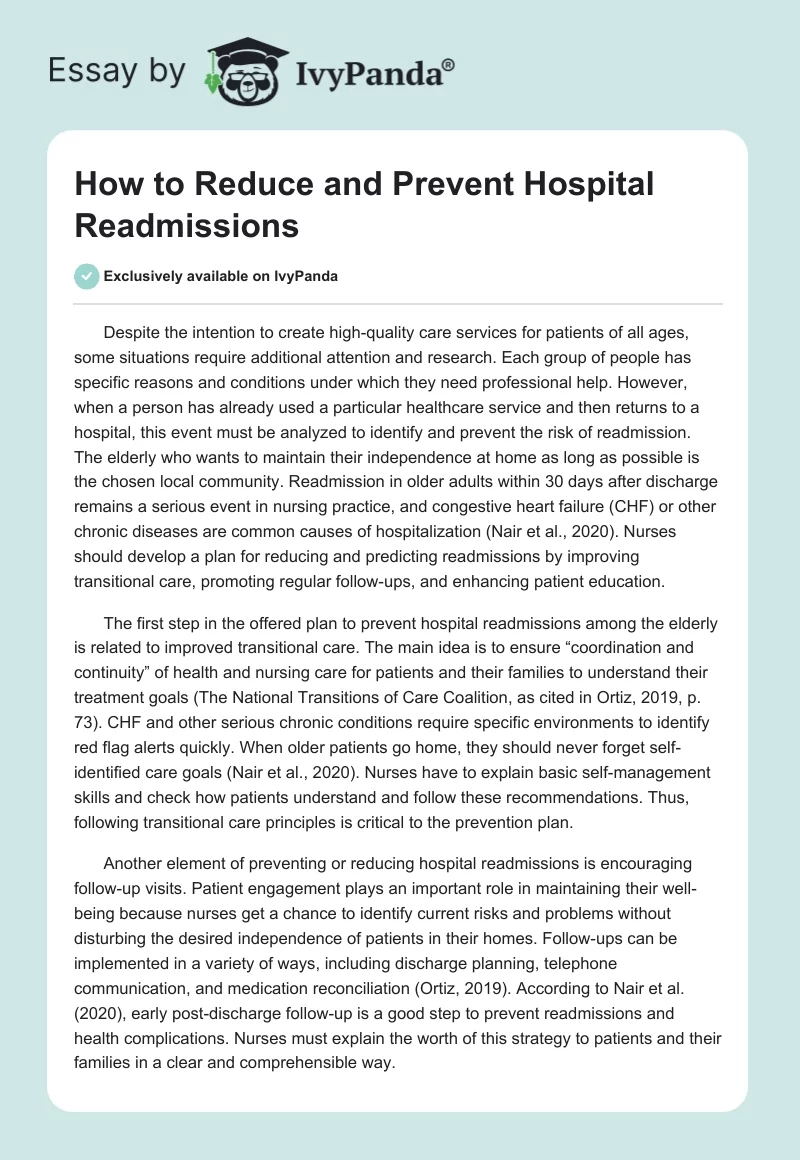 How to Reduce and Prevent Hospital Readmissions. Page 1