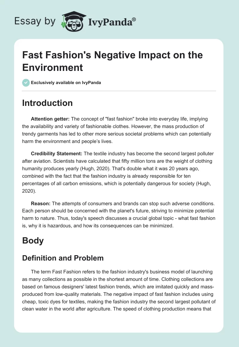 Fast Fashion's Negative Impact on the Environment. Page 1