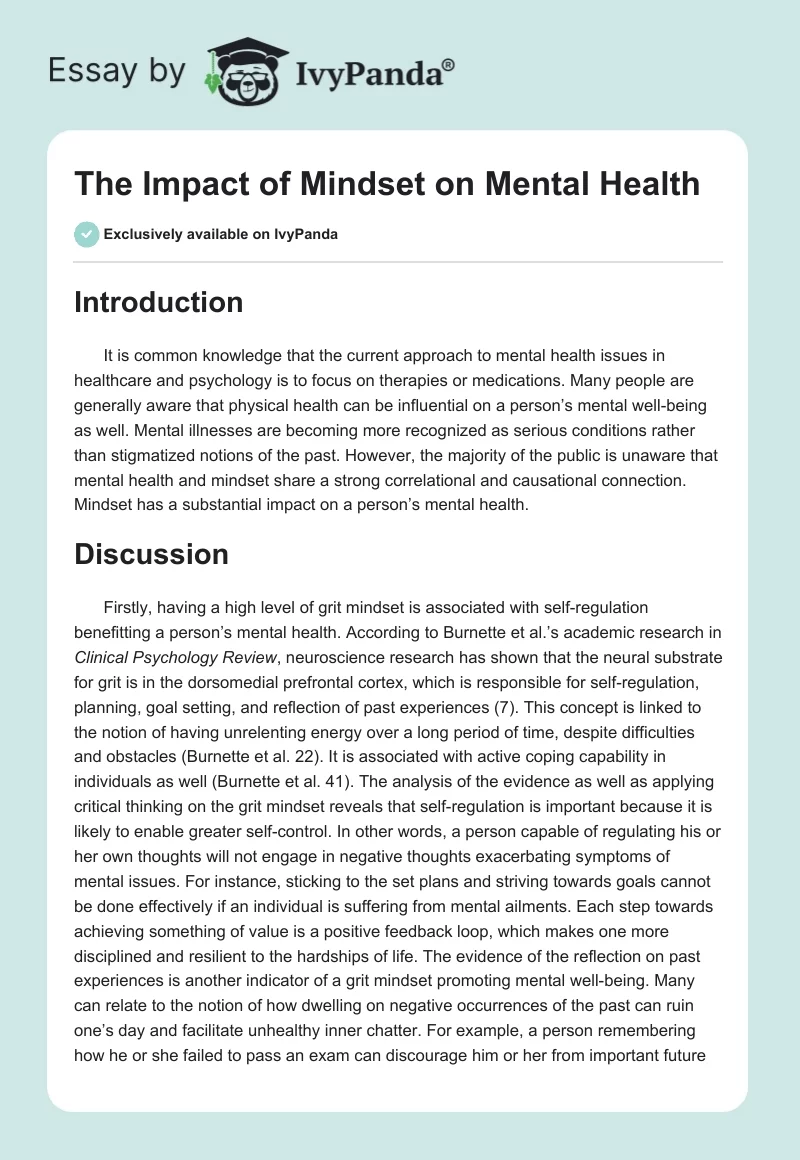 The Impact of Mindset on Mental Health. Page 1