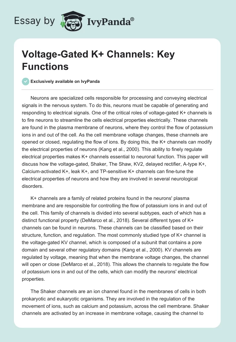 Voltage-Gated K+ Channels: Key Functions. Page 1