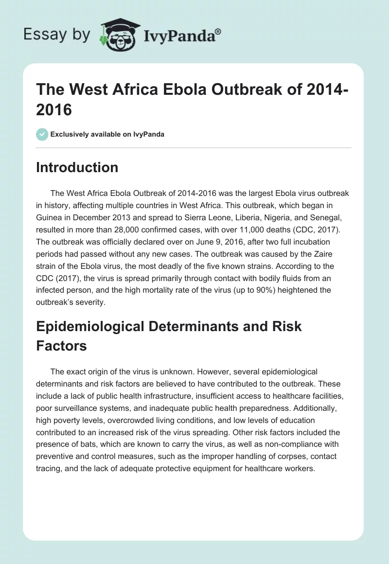 The West Africa Ebola Outbreak of 2014-2016. Page 1