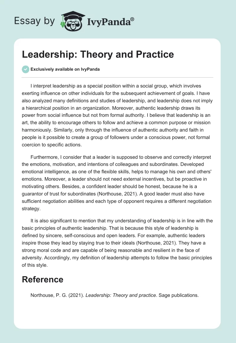 Leadership: Theory and Practice. Page 1