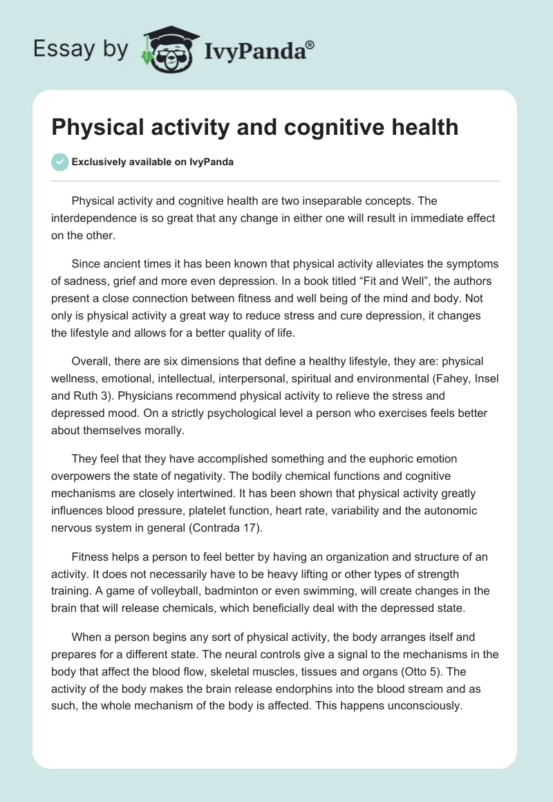 Physical activity and cognitive health. Page 1