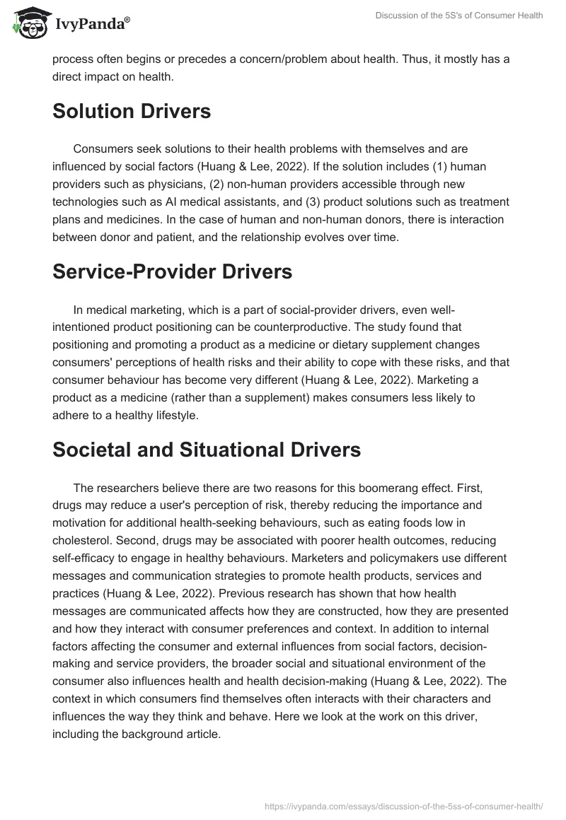 Discussion of the 5S's of Consumer Health. Page 2