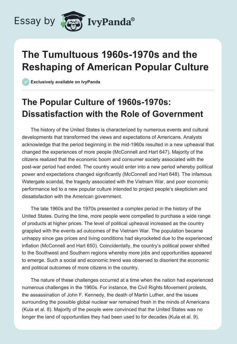 The Tumultuous 1960s-1970s and the Reshaping of American Popular Culture. Page 1