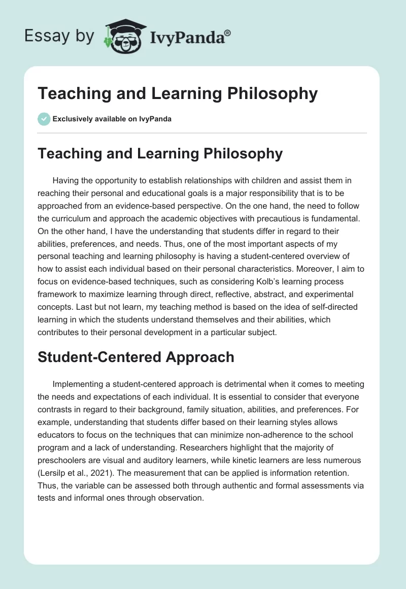 Teaching and Learning Philosophy. Page 1
