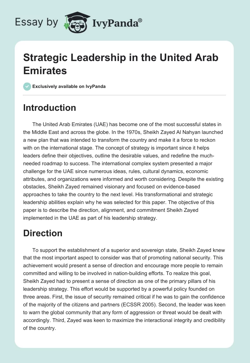 Strategic Leadership in the United Arab Emirates. Page 1