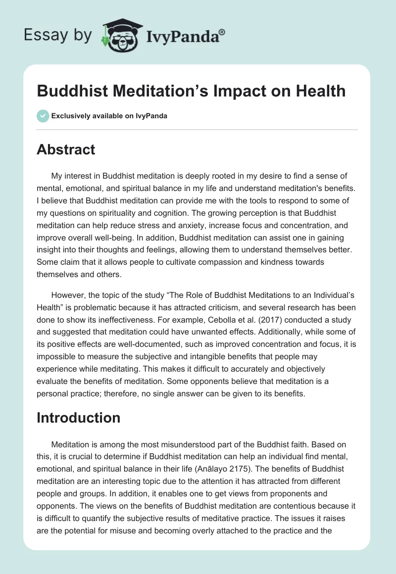Buddhist Meditation’s Impact on Health. Page 1