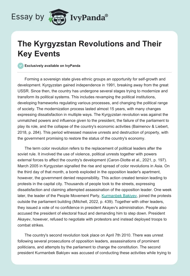 The Kyrgyzstan Revolutions and Their Key Events. Page 1
