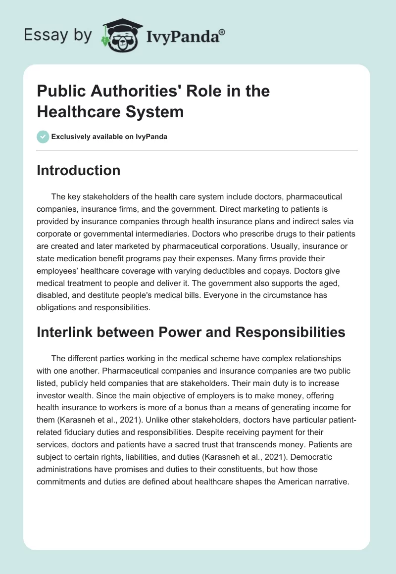 Public Authorities' Role in the Healthcare System. Page 1