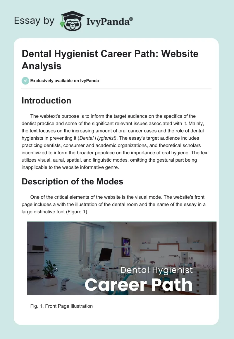 Dental Hygienist Career Path: Website Analysis. Page 1