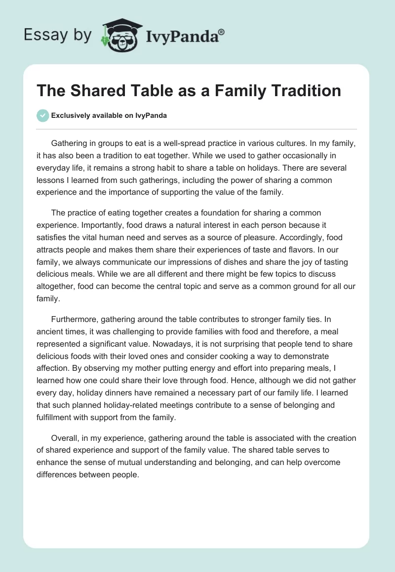 The Shared Table as a Family Tradition. Page 1