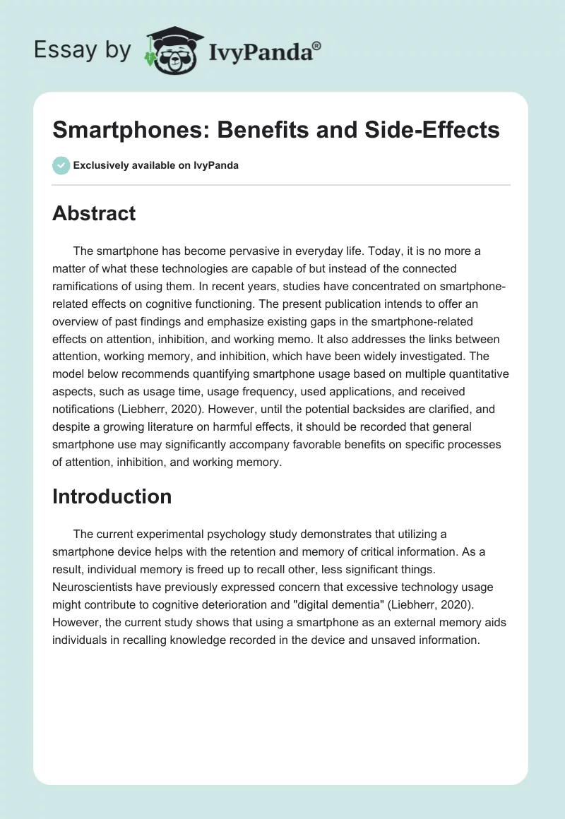 Smartphones: Benefits and Side-Effects. Page 1