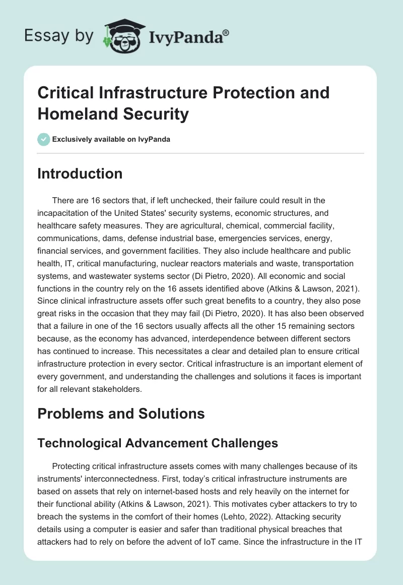 Critical Infrastructure Protection and Homeland Security. Page 1