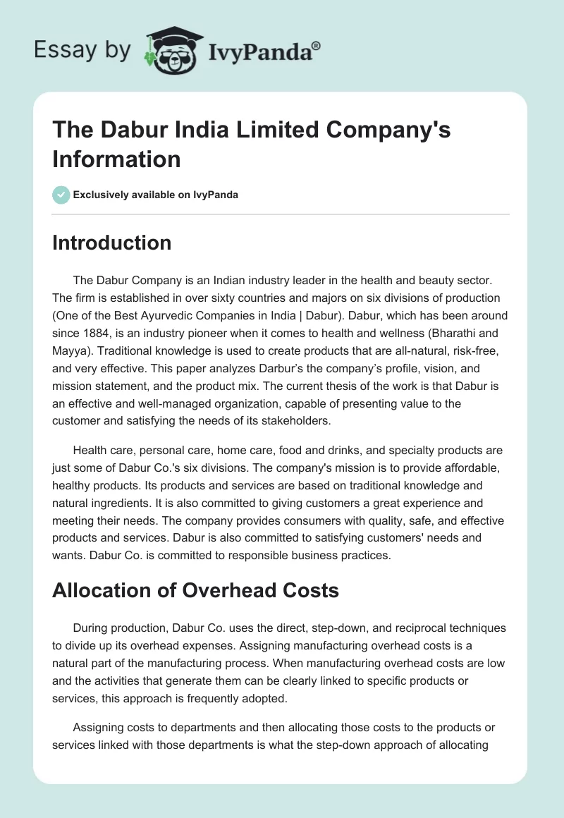 The Dabur India Limited Company's Information. Page 1