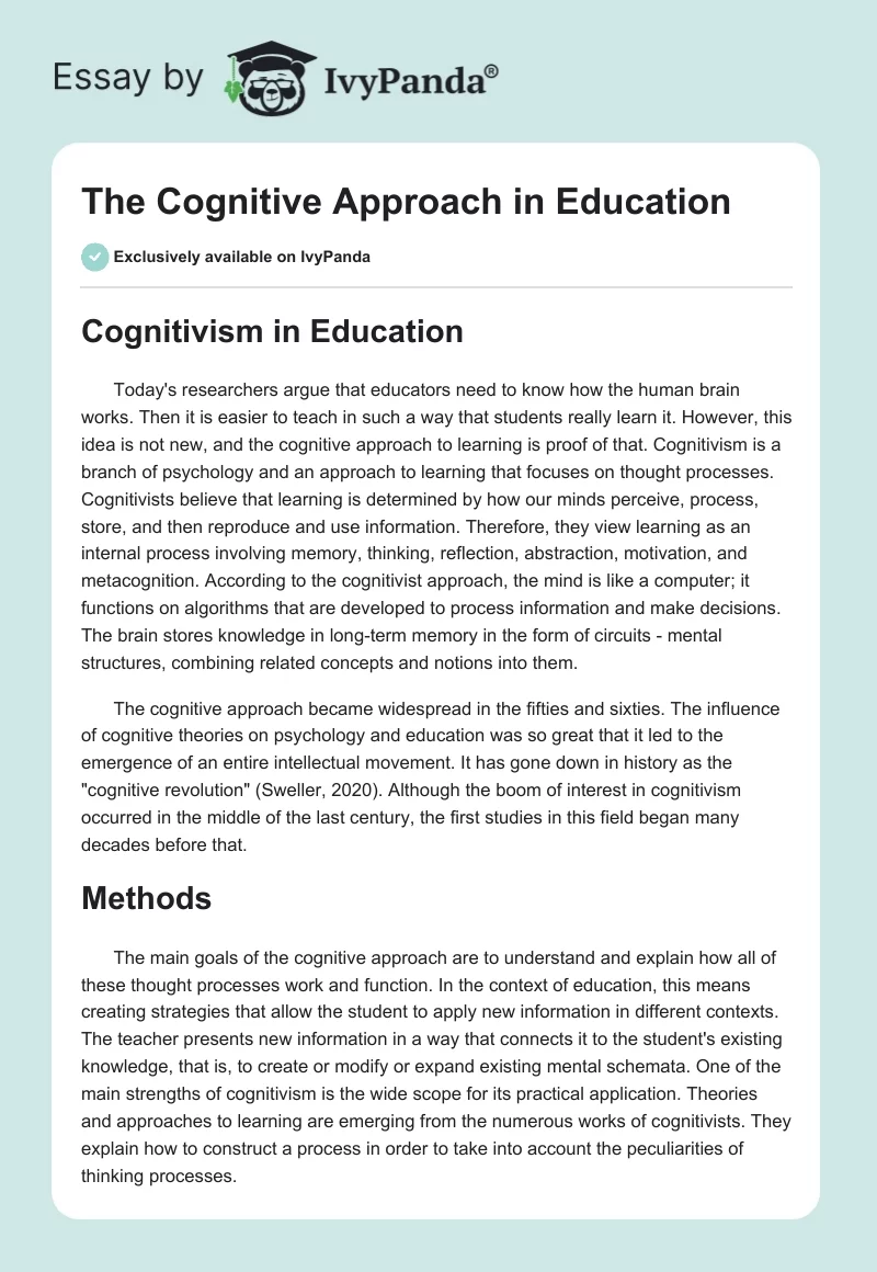 The Cognitive Approach in Education. Page 1