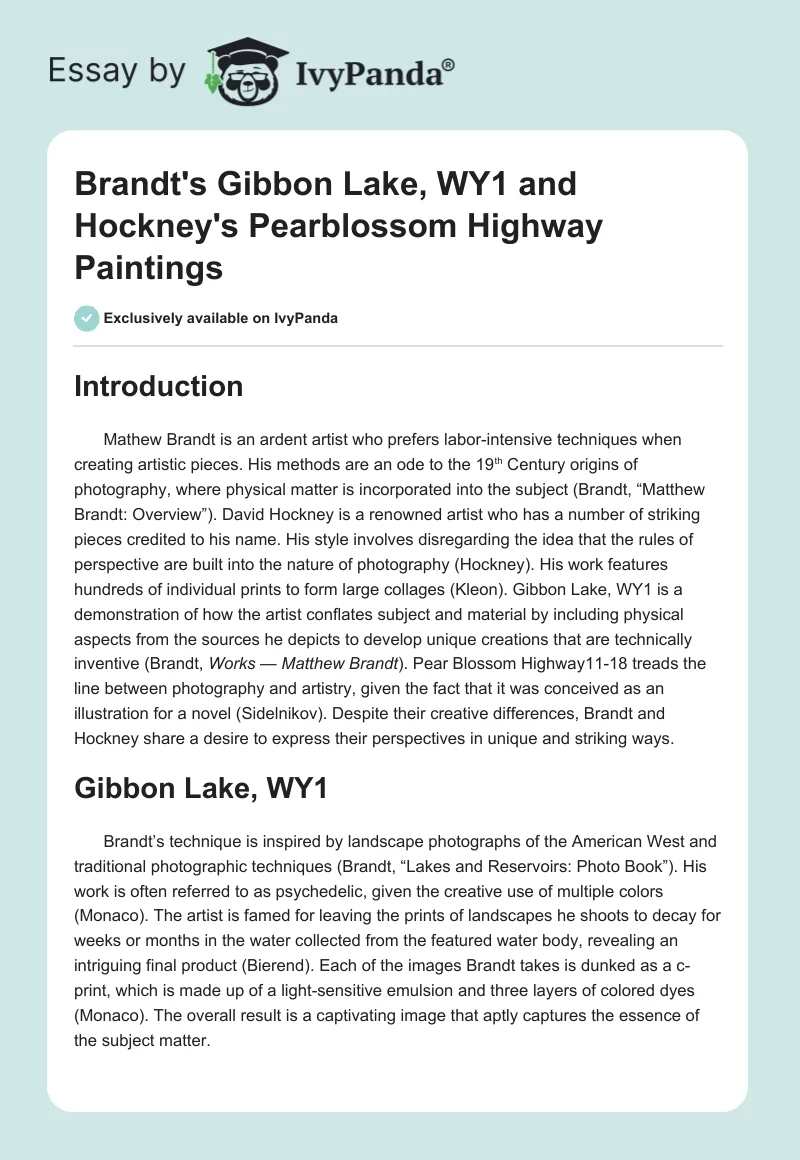 Brandt's Gibbon Lake, WY1 and Hockney's Pearblossom Highway Paintings. Page 1