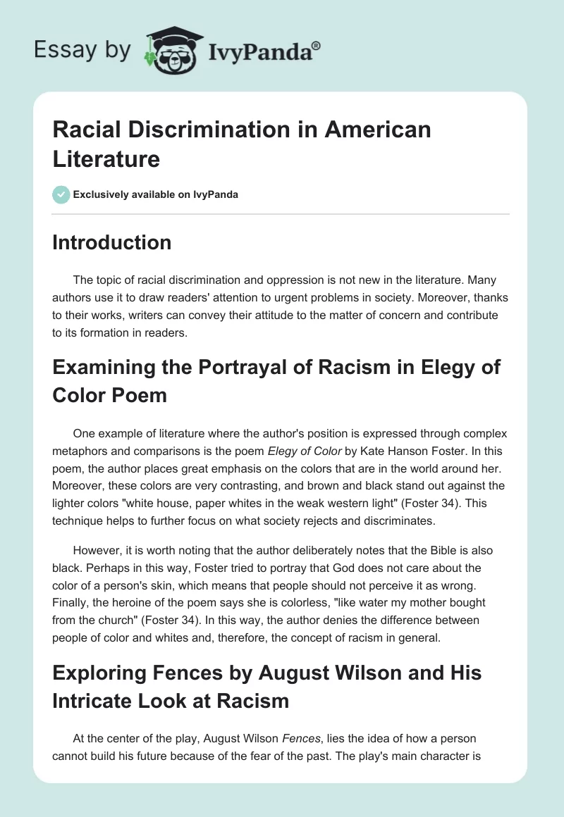 Racial Discrimination in American Literature. Page 1