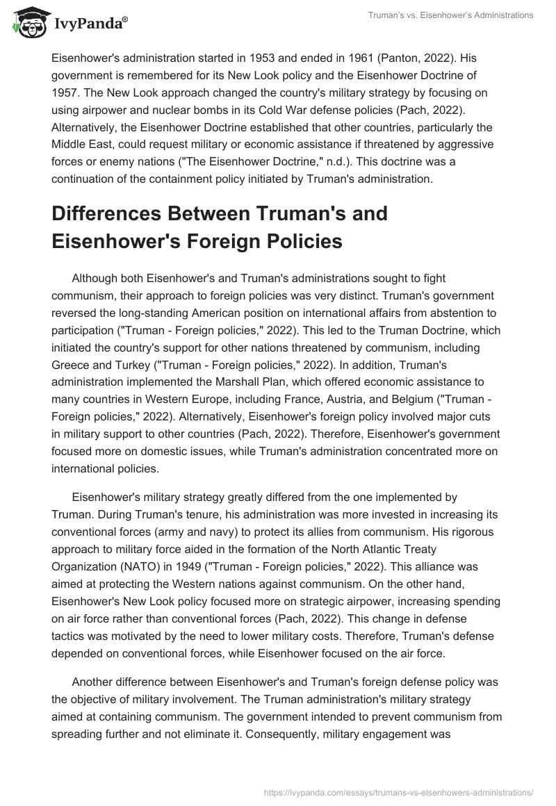 Truman’s vs. Eisenhower’s Administrations. Page 2