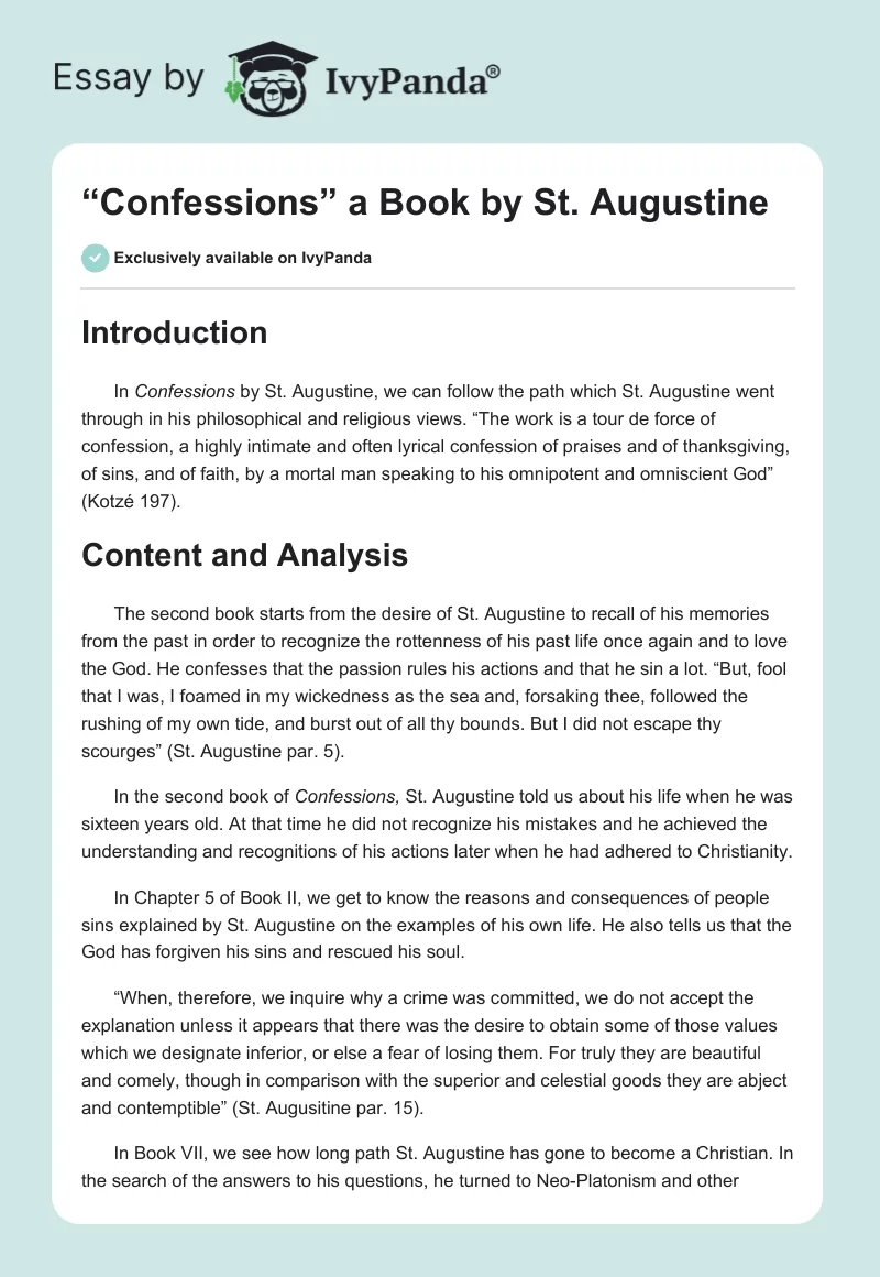 “Confessions” a Book by St. Augustine. Page 1