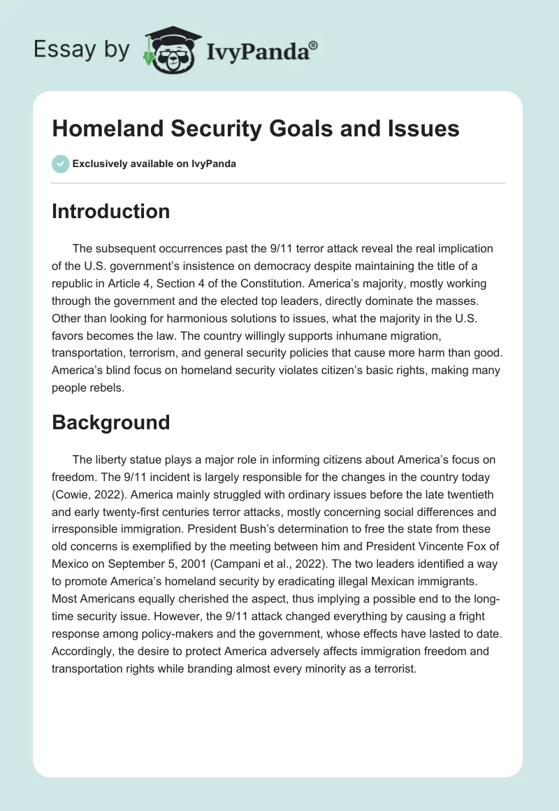 Homeland Security Goals and Issues. Page 1