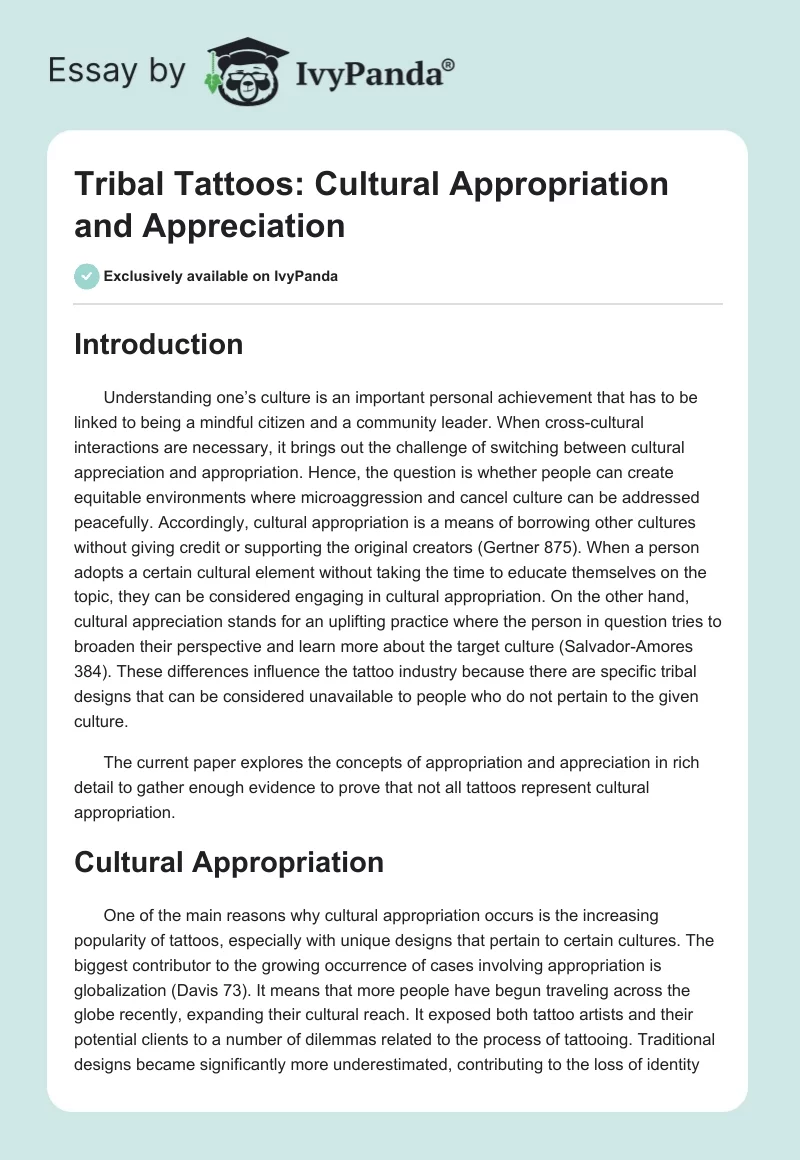 Tribal Tattoos: Cultural Appropriation and Appreciation. Page 1