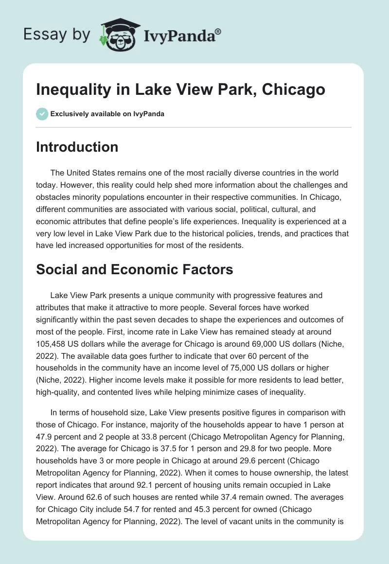 Inequality in Lake View Park, Chicago. Page 1