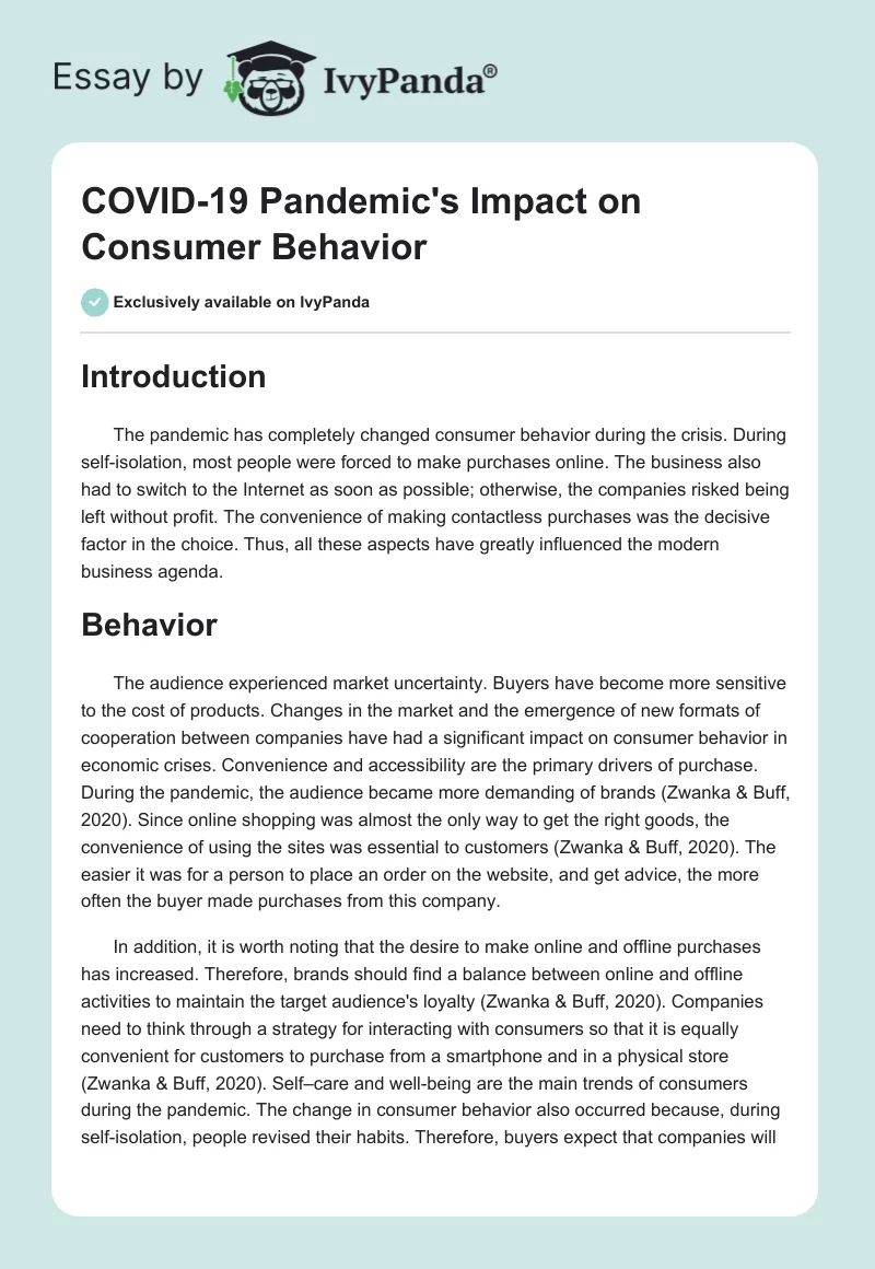 COVID-19 Pandemic's Impact on Consumer Behavior. Page 1