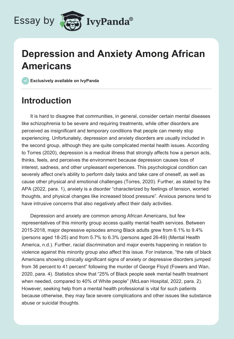 Depression and Anxiety Among African Americans. Page 1