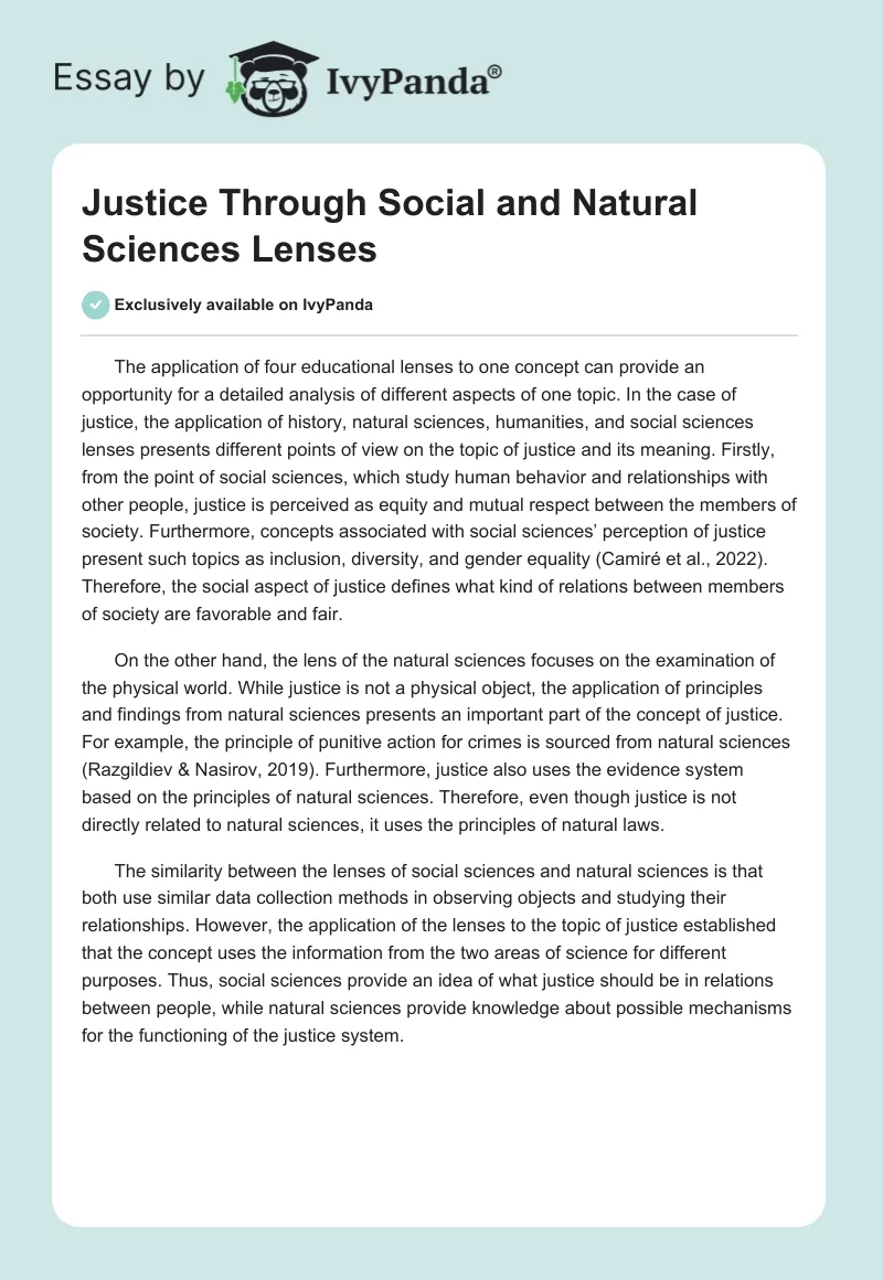 Justice Through Social and Natural Sciences Lenses. Page 1