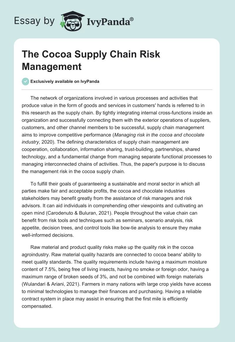 The Cocoa Supply Chain Risk Management. Page 1