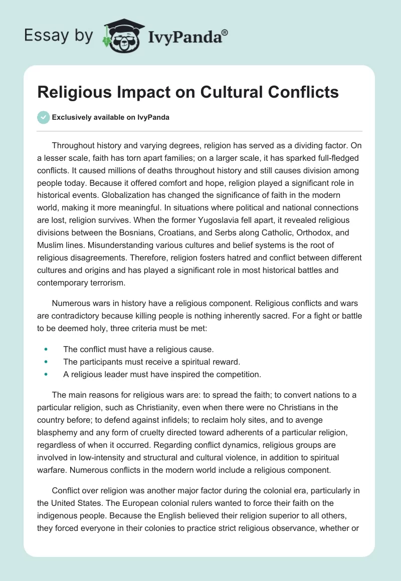 Religious Impact on Cultural Conflicts. Page 1