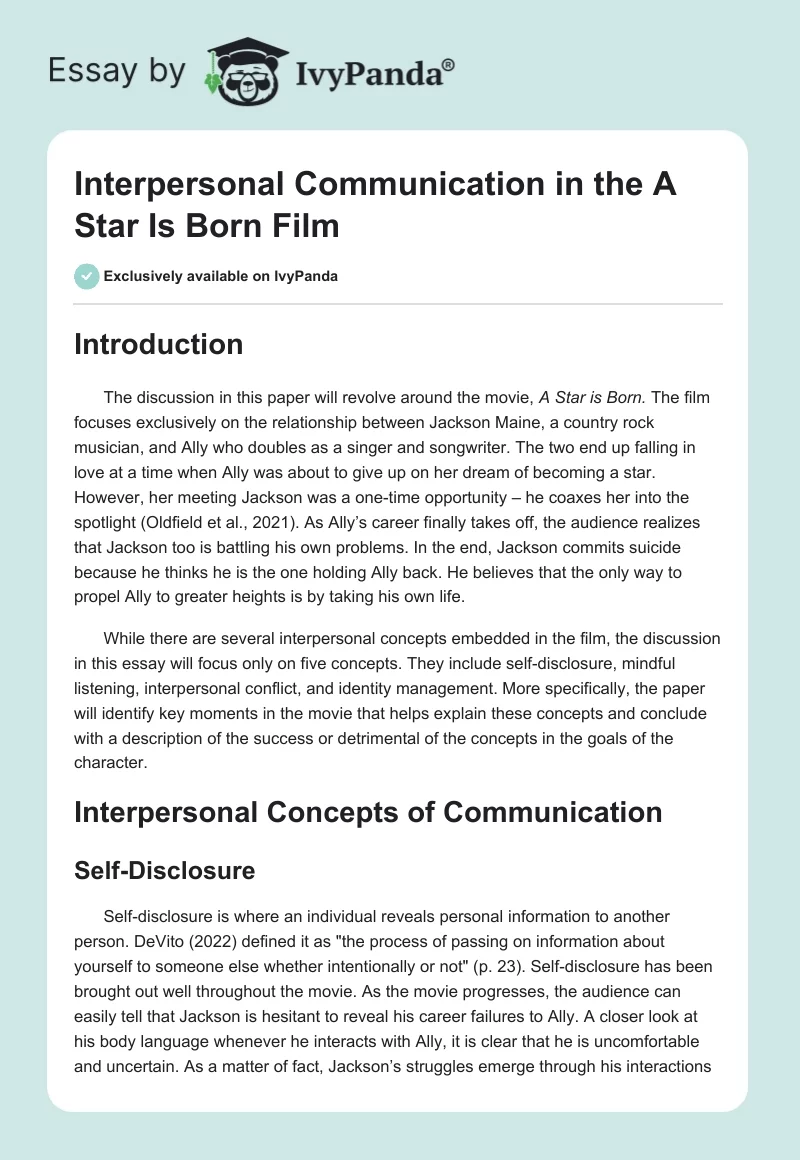 Interpersonal Communication in A Star Is Born Film. Page 1