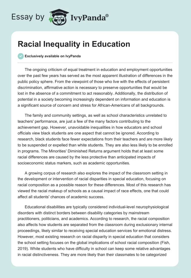 Racial Inequality in Education. Page 1