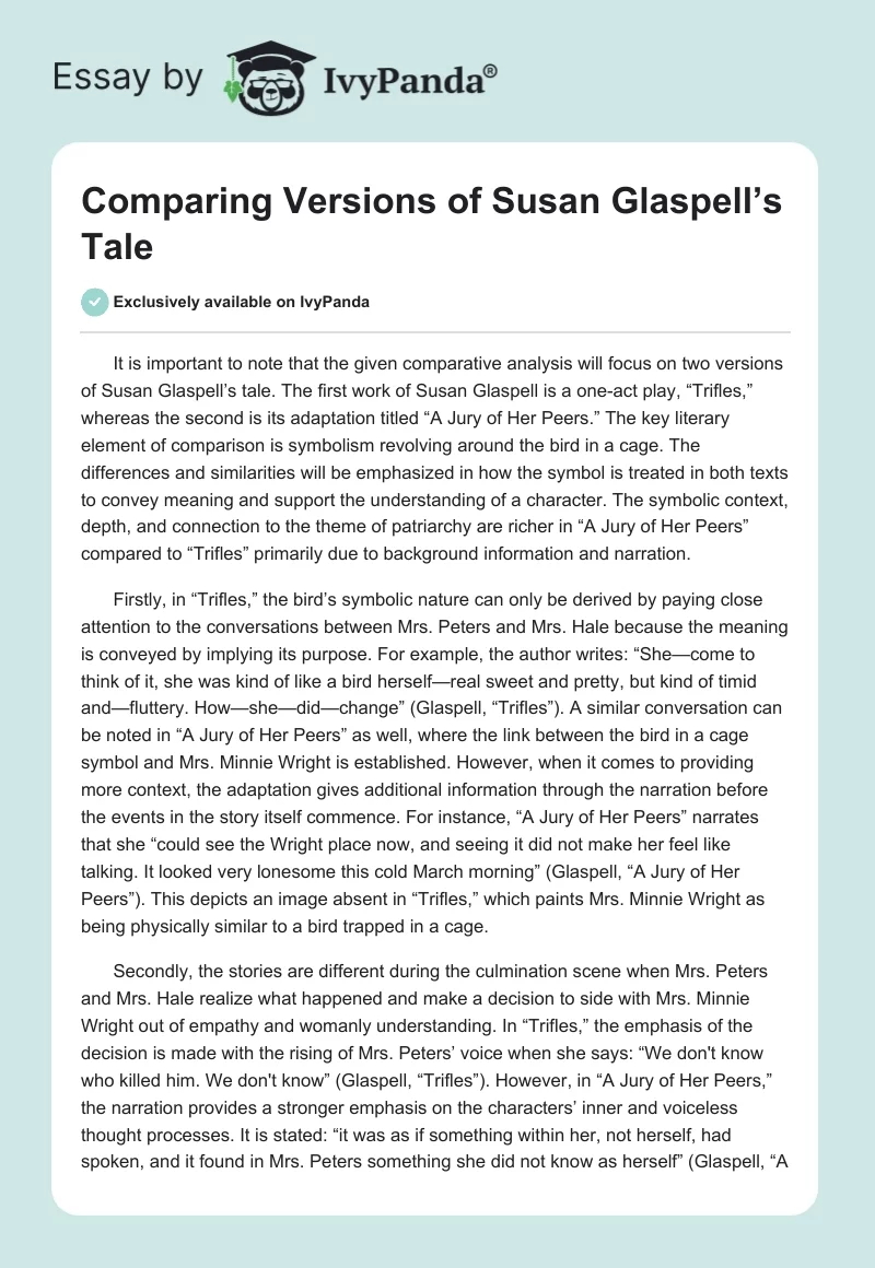 Comparing Versions of Susan Glaspell’s Tale. Page 1