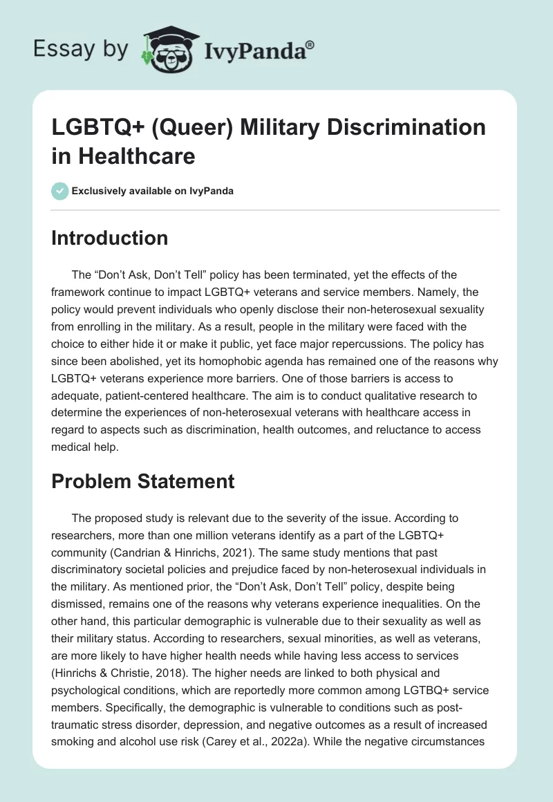 LGBTQ+ (Queer) Military Discrimination in Healthcare. Page 1