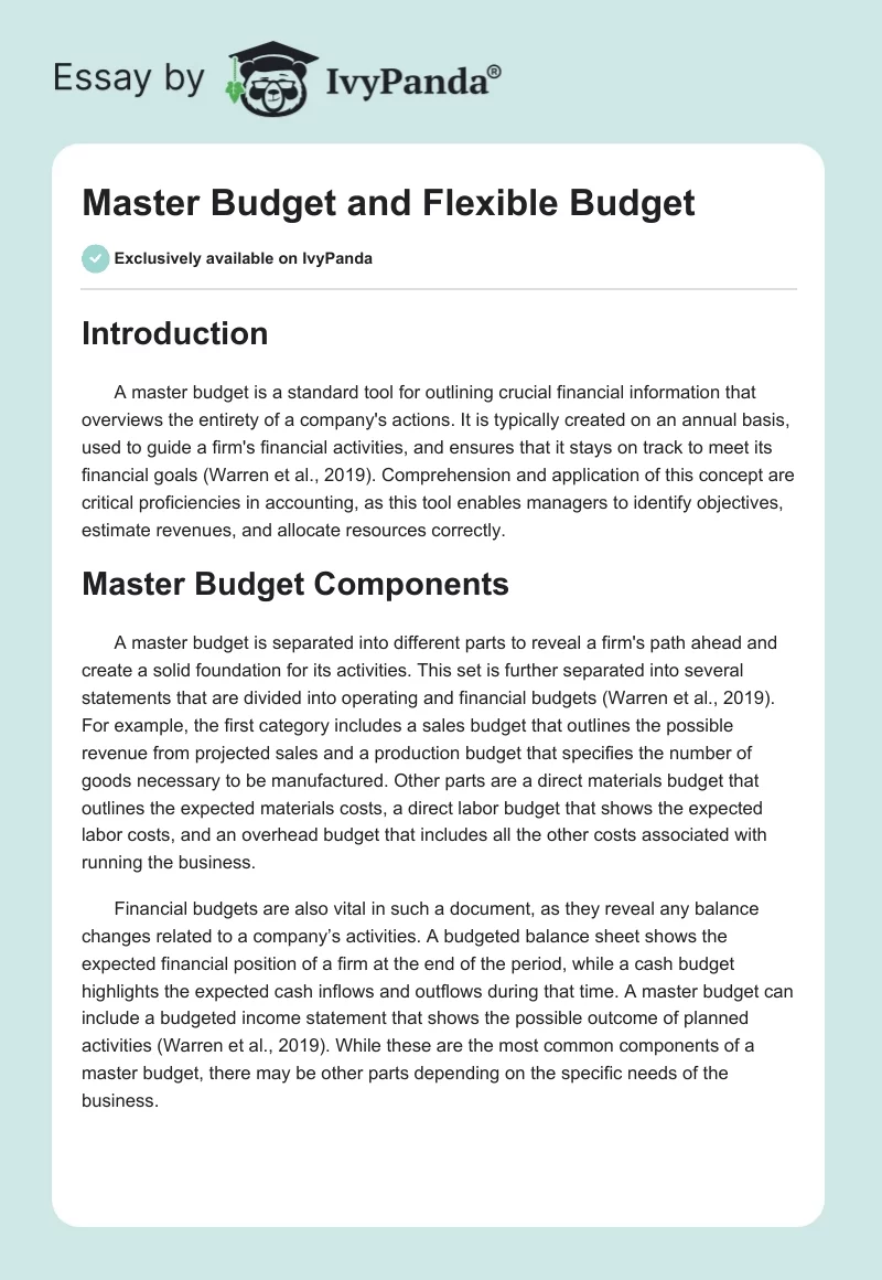 Master Budget and Flexible Budget. Page 1