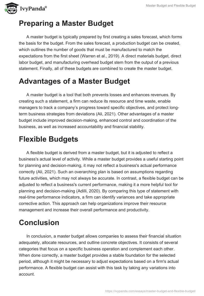 Master Budget and Flexible Budget. Page 2