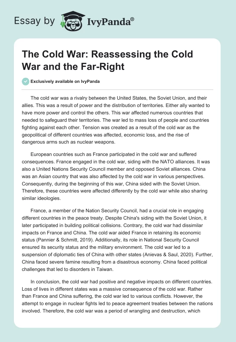 The Cold War: Reassessing the Cold War and the Far-Right. Page 1