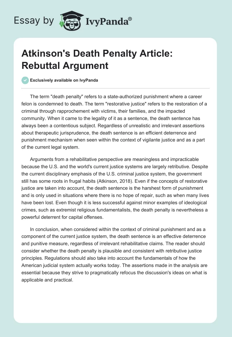 Atkinson's Death Penalty Article: Rebuttal Argument. Page 1